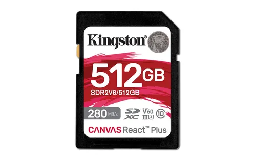 Kingston Canvas React Plus V60 SD 512GB - SDXC UHS-II 280R 150W U3 V60, ideal für professionelle Kameras und 4K-Videos