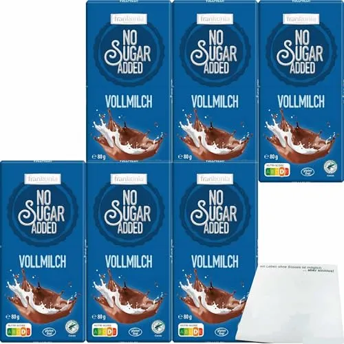 Frankonia Chocolat No Sugar Added Vollmilch Schokolade glutenfrei 6er Pack (6x80g Tafel) + usy Block