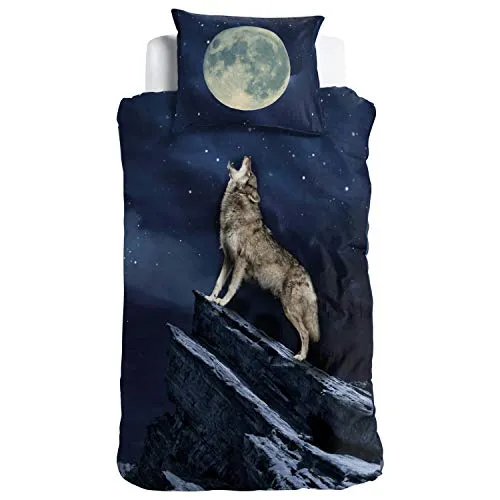 ESPiCO Wende Bettwäsche Sleep and Dream Wolf mit Vollmond - Hautsympathische Wende-Bettwäsche aus 100% Baumwolle mit hochwertigem Digitaldruck eines heulenden Wolfs und Vollmond. Atmungsaktiv und feuchtigkeitsregulierend, ideal für alle Jahreszeiten. Öko-Tex Standard 100 geprüft.