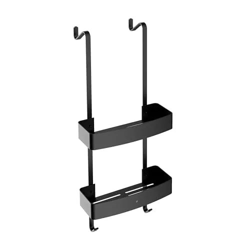 BERNSTEIN Duschablage zum Einhängen - OLA Schwarz matt, Duschregal aus Aluminium mit 2 Körben & 4 Haken - für Walk-In-Dusche & Duschwand - für Shampoo, Duschgel - platzsparend, rostfrei & modern