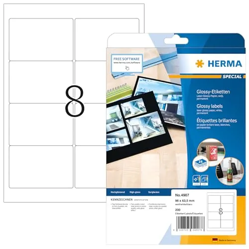 Herma Hochglanz-Etiketten 4907 - Foto-Qualität, 200 Stück - Diverse H - Hochwertige, glänzende Etiketten für Laserdrucker, ideal für farbintensive Drucke und Präsentationen. Made in Germany, permanent haftend und lösungsmittelfrei.