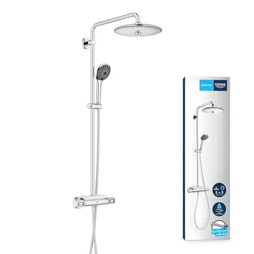 GROHE Vitalio Joy 260 Duschsystem - Badewannen- & Duschsysteme mit wassersparendem Design, 3 Strahlarten und Sicherheitssperre bei 38°C für höchsten Komfort und Sicherheit.