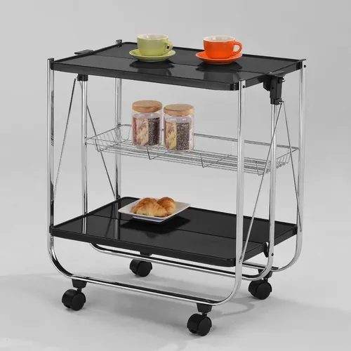 Servierwagen Butler faltbar Metall schwarz mit chrom Rahmen