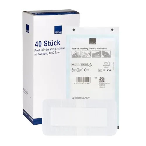 ABENA Wundpflaster steril 25x10 cm – 40 Stück – Sensitives Pflaster, hautfreundlich & atmungsaktiv, einzeln verpackt – Schutzpflaster für Schnittwunden und Kratzer – für Zuhause & Klinik