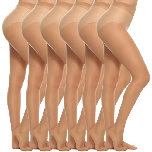 MANZI 6 Paar Feinstrumpfhose Damen Transparent Strumfphosen 20 Denier Ohne Muster Seidig Glänzende Natürliche Nackte,XL