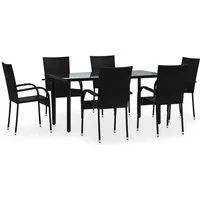 vidaXL 7-tlg. Garten-Essgruppe Schwarz Poly Rattan - Gartenmöbel-Set aus witterungsbeständigem PE-Rattan, stabiler pulverbeschichteter Stahlrahmen und pflegeleichter Hartglas-Tischplatte – ideal für entspanntes Essen im Freien.