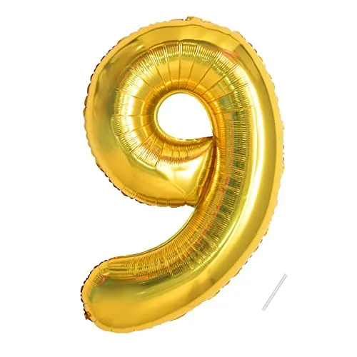 Geburtstag zahlen luftballon 9 jahre | Folienballon 9 XXL Gold-Riesen Folienballon in 40