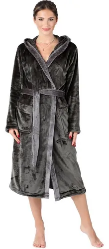 Bellivalini Bademantel Damen Bademantel lang mit Kapuze und Gürtel BLV50-168, Lang, Polyester, Seitentaschen