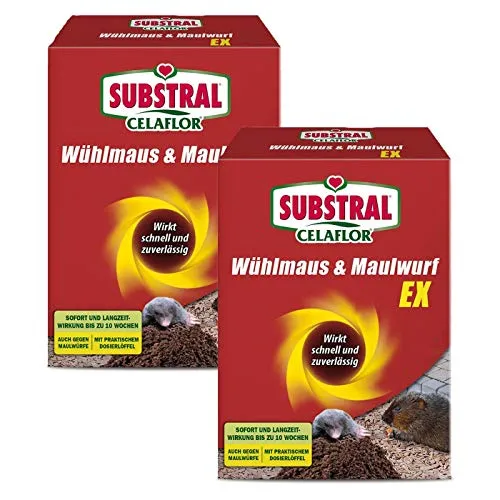 Substral-Celaflor Wühlmaus & Maulwurf Ex Vertreibungsmittel Sparpaket, 2 x 150 g + Zeckenzange mit Lupe