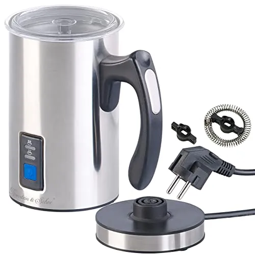 Rosenstein & Söhne Milchkocher elektrisch: Elektrischer Edelstahl-Milchaufschäumer, 115/240 ml, antihaft, 500 W (Milchwärmer elektrisch, Milchkocher klein, Elektrische)