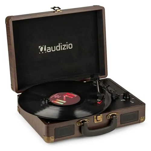 Audizio RP114W Plattenspieler mit Lautsprecher - Plattenspieler mit 3 Geschwindigkeiten (33, 45, 78 RPM) und USB-Anschluss zur Digitalisierung von Schallplatten. Inklusive integrierten Lautsprechern und tragbarem Kofferdesign für Musikliebhaber!