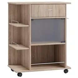 VCM Küchenwagen - Rollwagen mit Schublade und Ablage - Servierwagen mit edler Mattglastür und großzügigem Stauraum, ideal für Küche oder Essbereich. Maße ca. H. 80 x B. 65 x T. 39 cm, rollbar für flexible Nutzung.