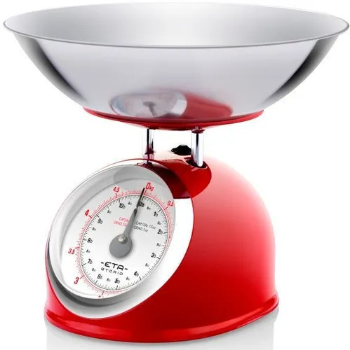 eta Küchenwaage STORIO rot 577790030 - Küchenwaage im Retro-Design mit abnehmbarer Edelstahlschale, ideal für präzises Wiegen bis 5 kg und ein stilvolles Küchenaccessoire.