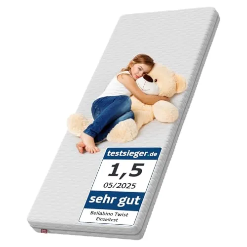 Kindermatratze Twist von Bellabino – 8 cm hoch, H2 Kaltschaummatratze - Hochwertige Kindermatratze (90x190 cm), allergikerfreundlich mit abnehmbaren, waschbaren Bezug. Ideal für gesunden Schlaf und perfekte Anpassung an wachsende Kinder.