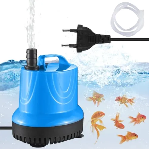 Mini Wasserpumpe, 25W 1500L/H Mini Aquarium Pumpe Ultra Leise Brunnen Pumpe mit 1,5 m Schlauch, Tauchpumpe Klein Springbrunnenpumpe, Fontänenpumpe für Aquarien Teich Brunnen Hydrokultur(Blau)