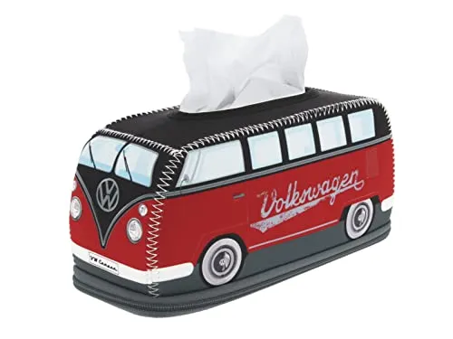 BRISA VW Collection - Volkswagen Neopren Kosmetik-Servietten-Spender-Papier-Taschentuch-Tissue-Box fürs Bad im T1 Bulli Bus Design (Rot/Schwarz)