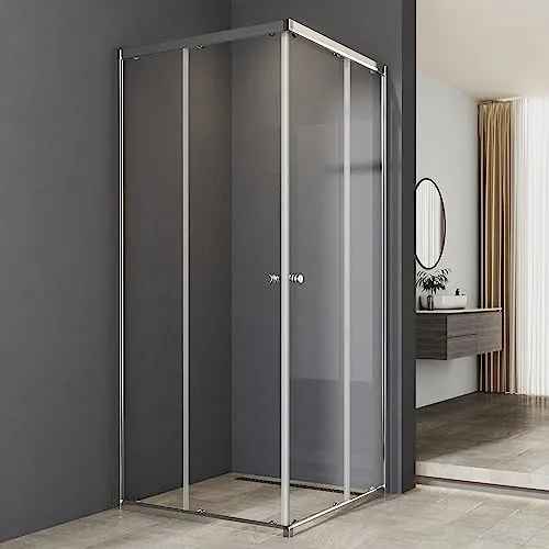 Duschkabine 90x90cm Eckeinstieg mit Schiebetüren Duschkabine Schiebetür 6mm ESG Glas Duschabtrennung Dusche Duschwand Höhe 185cm ohne Duschtasse