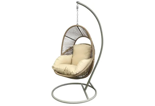 riess-ambiente Hängesessel AIR ROPE beige / greige - inkl. Kissen, In- & Outdoor, mit Gestell (Einzelartikel, 1-St), Geflecht-Hängestuhl - ideal für Balkon, Terrasse, Garten & Wohnbereich