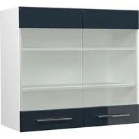 Vicco Glashängeschrank Fame-Line, Dunkelblau Hochglanz - Moderner Hängeschrank, 80 cm breit, mit 2 Glastüren und 2 Einlegeböden für stilvolle Aufbewahrung und Präsentation.