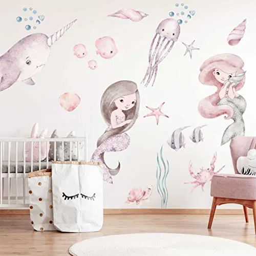 WANDKIND Meerjungfrau V398 Wandtattoo Kinderzimmer | handgezeichnet | AUFKLEBER Kindergarten | Wandsticker Babyzimmer Mermaid (40 x 40 cm)