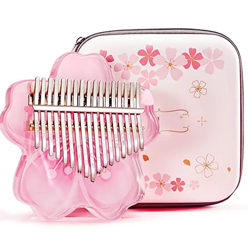 Tasten klar Kalimba Daumenklavier Komplettpaket, Sakura Shape Transparent Crystal Kalimba 17 Key mit EVA-Schutzhülle, Professionelle Musikinstrumente (PINK17KEYS) 21