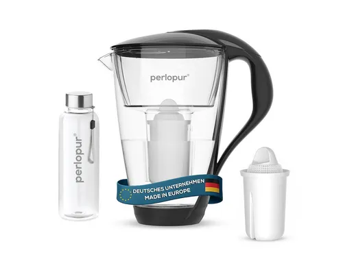 PearlCo Wasserfilter Glas Wasserfilter schwarz inkl. 1 classic Kart. plus Glasflasche