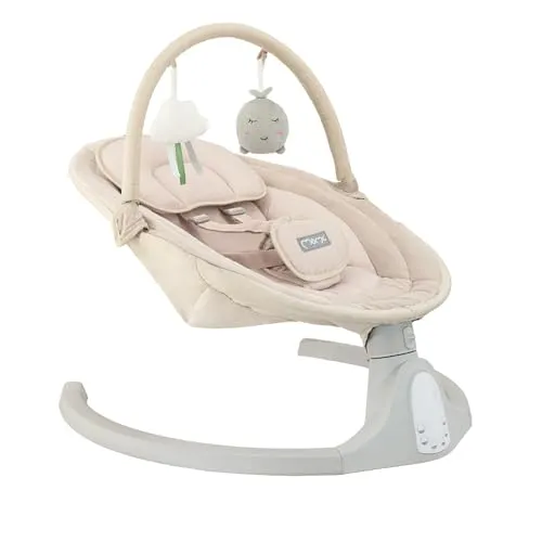 MoMi KENANI SAND – Elektrische Babywippe mit Bluetooth & LED-Display - Babywippe mit 5 Stufen, Bluetooth für Musikstreaming und abnehmbarem Plüschkissen – ideal für entspannte Momente mit Ihrem Baby.