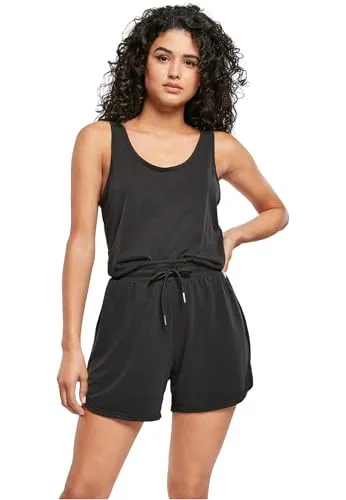 Urban Classics Damen Jumpsuit - Kurzarm, Schwarz, S - Stylischer Damen Jumpsuit im Regular Fit, aus hochwertigem Modal Jersey mit Gummizug und seitlichen Taschen, perfekt für lässige Outfits.