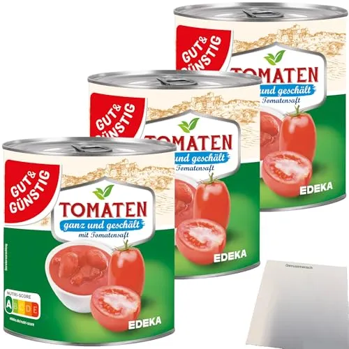 Gut&Günstig Tomaten ganz geschält mit Tomatensaft (800g Dose) + usy Block