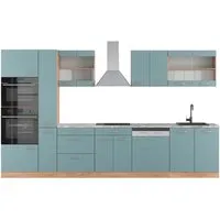 Produktbild Vicco Küchenzeile R-Line 350 cm, Blau-Grau/Goldkraft Eiche