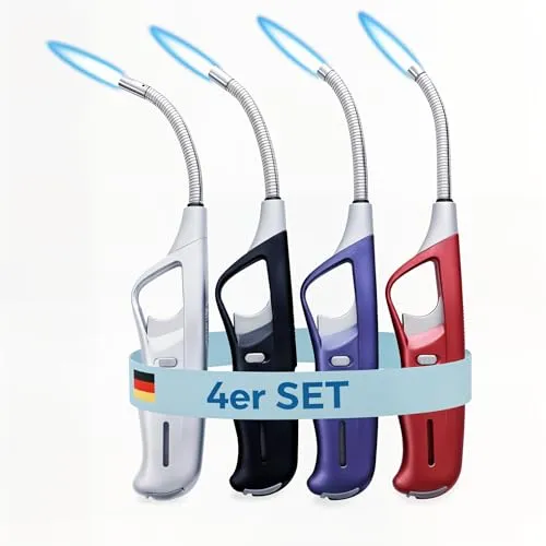 UNILITE 4X Stabfeuerzeug - MIT Gas befüllt - mit Turbo Flame – 29 cm lang – Stab flexibel – LAN-ges Sturmfeuerzeug – Feuerzeug Jetflame – 4 Stück im Set – Elektrofeuerzeuge – Feuerzeug