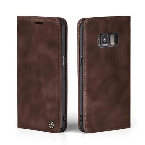 Produktbild LBH Handyhülle für Samsung Galaxy S8 in Dunkelbraun mit Karten- und Geldfach Smartphone Hülle mit Standfunktion Flip Case Schutzhülle Magnetverschluss Vintage