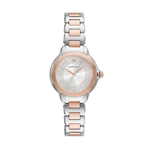 Emporio Armani Quarzuhr für Damen - Elegante Analog Quarz Uhr in modernem Design, wasserdicht bis 5 bar, mit hochwertigem Edelstahl-Gehäuse und -Armband für stilvolle Trägerinnen.