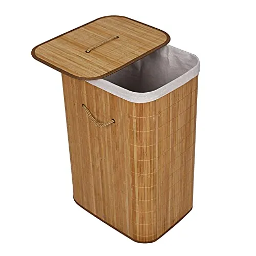Wiltec Wäschebox 72L - Faltbare Wäschebox aus Bambus mit Deckel - Wäschekörbe - Nachhaltige Bambus-Wäschebox mit 72L Volumen, platzsparend faltbar und mit Tragegriffen für einfachen Transport.