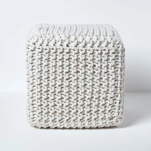 Homescapes Gestrickter Sitzwürfel aus 100% Baumwolle, orange - Stylischer Pouf in leuchtendem Orange, perfekt als Fußstütze oder Beistelltisch. Robuster, grob gestrickter Bezug und einfache Reinigung machen ihn ideal für Wohnzimmer und Schlafzimmer.