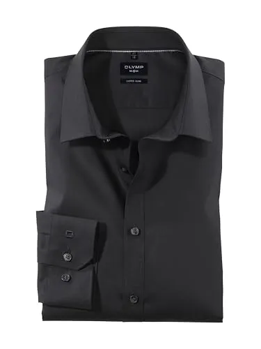 OLYMP Herren Businesshemd Langarm No.Six, Schwarz, Super Slim - Elegantes, einfarbiges Herrenhemd mit Urban Kent Kragen. Pflegeleicht und ideal für den modernen Business-Look.