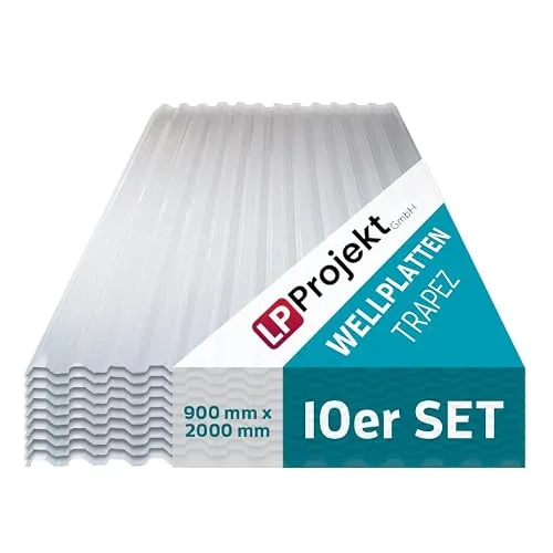 LP Projekt Kunstoffplatten 10er Satz - Robuste, leicht & langlebig Trapez Wellplatten Dach 90x200 cm | UV beständig & Wetterfeste Platten für außen & Gewächshaus mit niedrig wartung oberfläche
