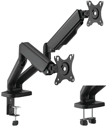 LogiLink Doppel-Monitorarm Aluminium - Platzsparende Ergonomie für 2 Monitore - Sonstige, ideal für 17-32'' Monitore, ermöglicht ergonomisches Arbeiten und Multitasking mit flexibler Armlänge von 450 mm pro Arm.