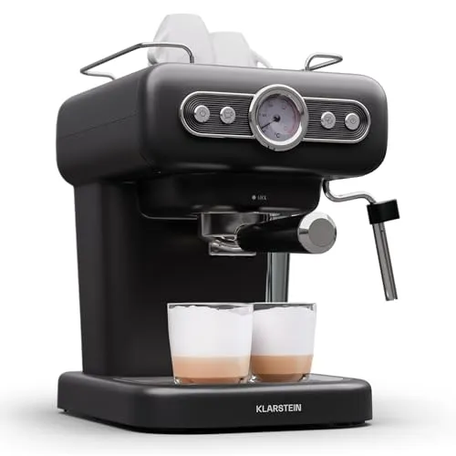 Klarstein Espresso Siebträgermaschine mit Milchaufschäumer - Siebträgermaschine im Retro-Design mit 19 Bar Druck für perfekten Kaffee, ideal für Latte, Cappuccino und Macchiato.