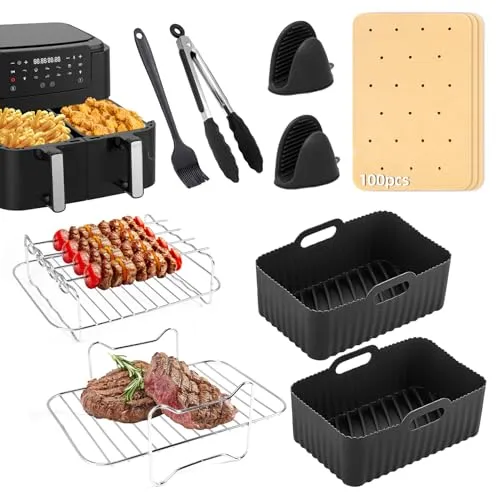 Silikonform Heißluftfritteuse Airfryer Zubehör für Ninja Foodi Max Dual Zone 9.5L Zubehör Heißluftfritteuse Wiederverwendbar Heißluftfritteuse Backform, BPA-frei, Ninja Airfryer Zubehör