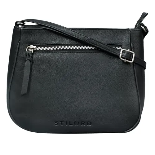 STILORD Samira Handtasche Leder Frauen zum Umhängen Vintage Umhängetasche für Damen-Tasche Abendtasche Elegante Echtleder Tasche Farbe:schwarz