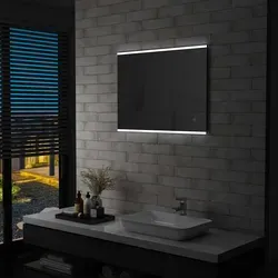 vidaXL LED-Badspiegel mit Berührungssensor 80x60 cm - Standspiegel mit elegantem Design und zwei LED-Leisten für optimale Beleuchtung, ideal zum Schminken und Pflegen im Badezimmer.