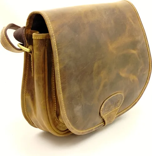 Greenburry Jagdtasche Umhängetasche Vintage-Look Leder in Braun - Messenger-Bag aus hochwertigem Leder im Vintage-Look, mit praktischen Fächern für eine geordnete Unterbringung von Kleinutensilien und verstellbarem Schultergurt für optimalen Tragekomfort.
