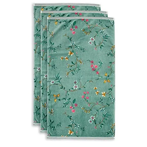 Pip Studio Handtuch Les Fleurs | grün - 55 x 100 - Hochwertiges Handtuch in elegantem Blütenmuster, Maße: 55 x 100 cm. Hergestellt aus 100% Baumwolle, sorgt es für ein luxuriöses Gefühl und ist pflegeleicht bei 60°C. Ideal für stilvolle Badezimmer.