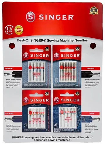 Singer Nähmaschinennadeln im Set, Best-Of, 4 Päckchen / 25 Nadeln im Blister