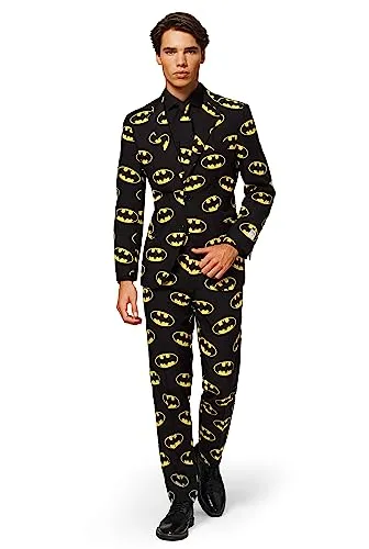 OppoSuits Batman-Kostüm für Herren - Eleganter Anzug mit Logo - Herrenanzug für DC Comics Fans, perfekt für Halloween und Partys. Offiziell lizenziert, taillierte Slim Fit Passform, inklusive Blazer, Hose und Krawatte.