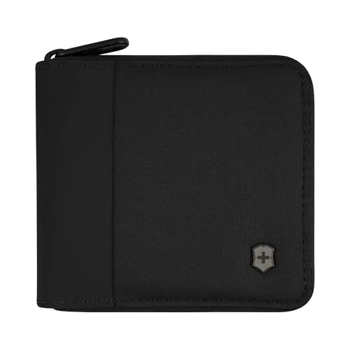 Victorinox Travel Essentials Portemonnaie mit RFID-Schutz, Rundum-Reißverschluss, Kartenfächer, Ausweisfach, Münzfach, Damen/Herren, Schwarz