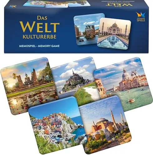 Starnberger Spiele Weltkulturerbe Memospiel - Gesellschaftsspiel für 1-6 Spieler ab 6 Jahren, mit 36 brillanten Motiven von UNESCO Weltkulturerbestätten, ideal für Gedächtnistraining und Spielspaß für die ganze Familie.