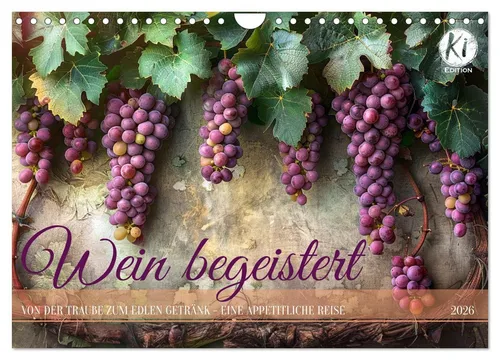 Wein Begeistert Wandkalender 2026 DIN A4 quer - Hochwertiger Fotokalender mit 12 beeindruckenden Bildern, ideal für Weinliebhaber. Robuste Spiralbindung und umweltfreundliches Papier aus Deutschland. Perfekt als Geschenk für jeden Anlass!