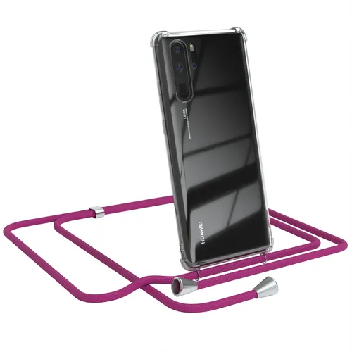 Für Huawei P30 Pro Handyhülle zum Umhängen Kordel Case Tasche TPU Kette Pink